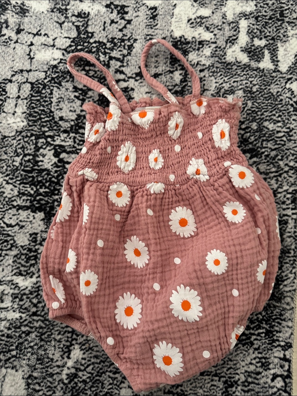 Kids Floral Cotton Romper Set - White Cherry & Dusty Rose Daisy - Picture 2 of 3